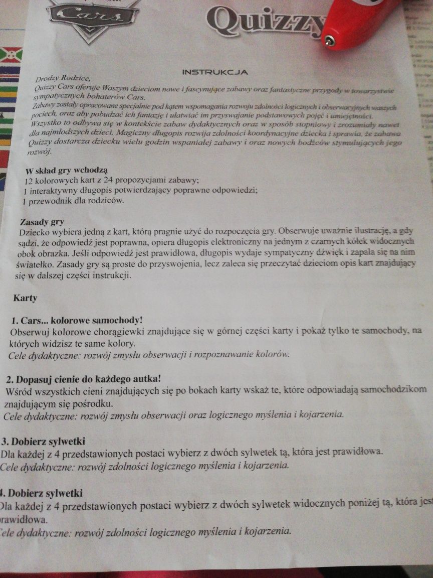 Quizzy Cars gra interaktywna. Clementoni-Disney Pixar Cars. 3-6 lat.