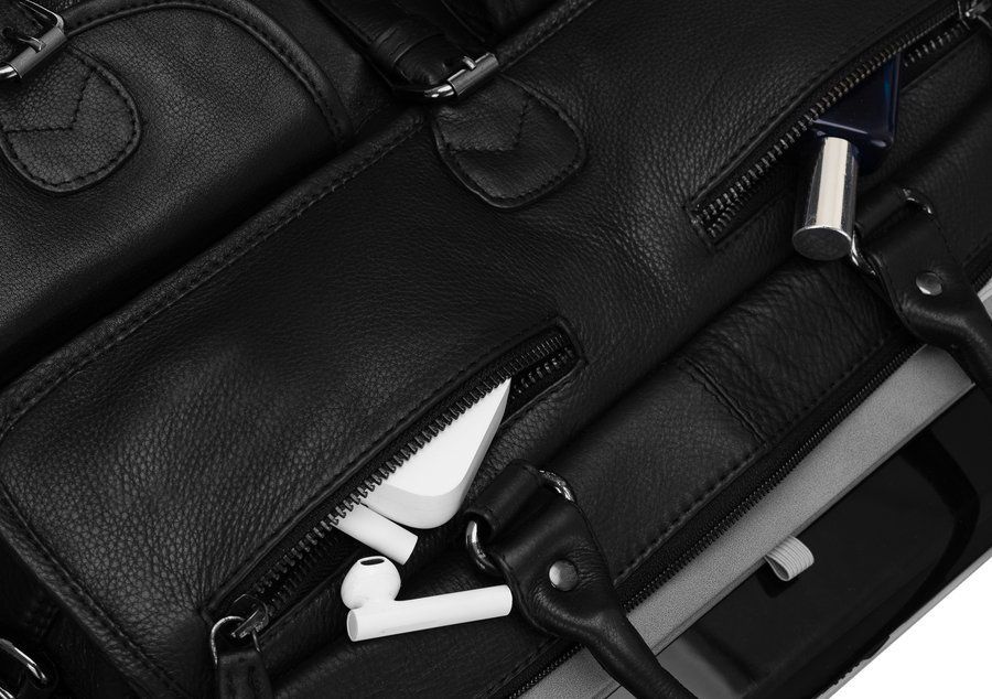 rozbudowana torba na laptopa unisex ze skóry naturalnej