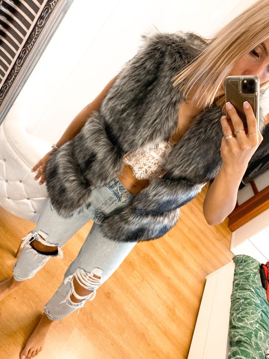 Kamizelka futrzana czarno srebrna hit