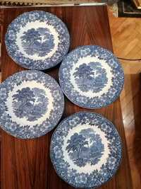 Porcelana angielska niebieska talerze płytkie 4 szt. Rezerwacja