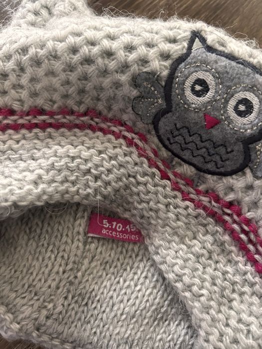 Zimowa wiązana czapka dla dziewczynki 5.10.15 sowa r. 74-80