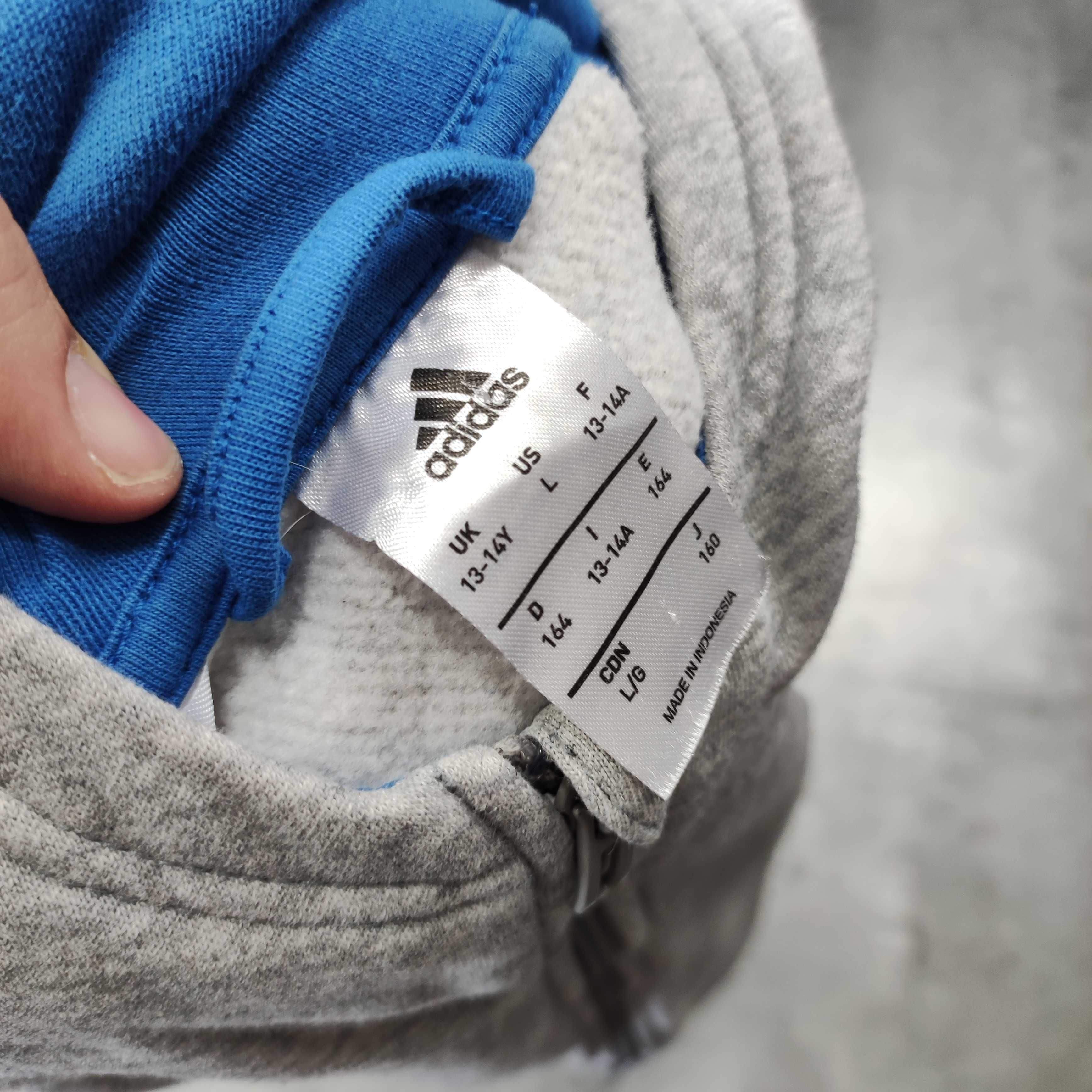 MĘSKA Bluza Sportowa z Kapturem Bawełna Rozpinana Adidas Szara Logo