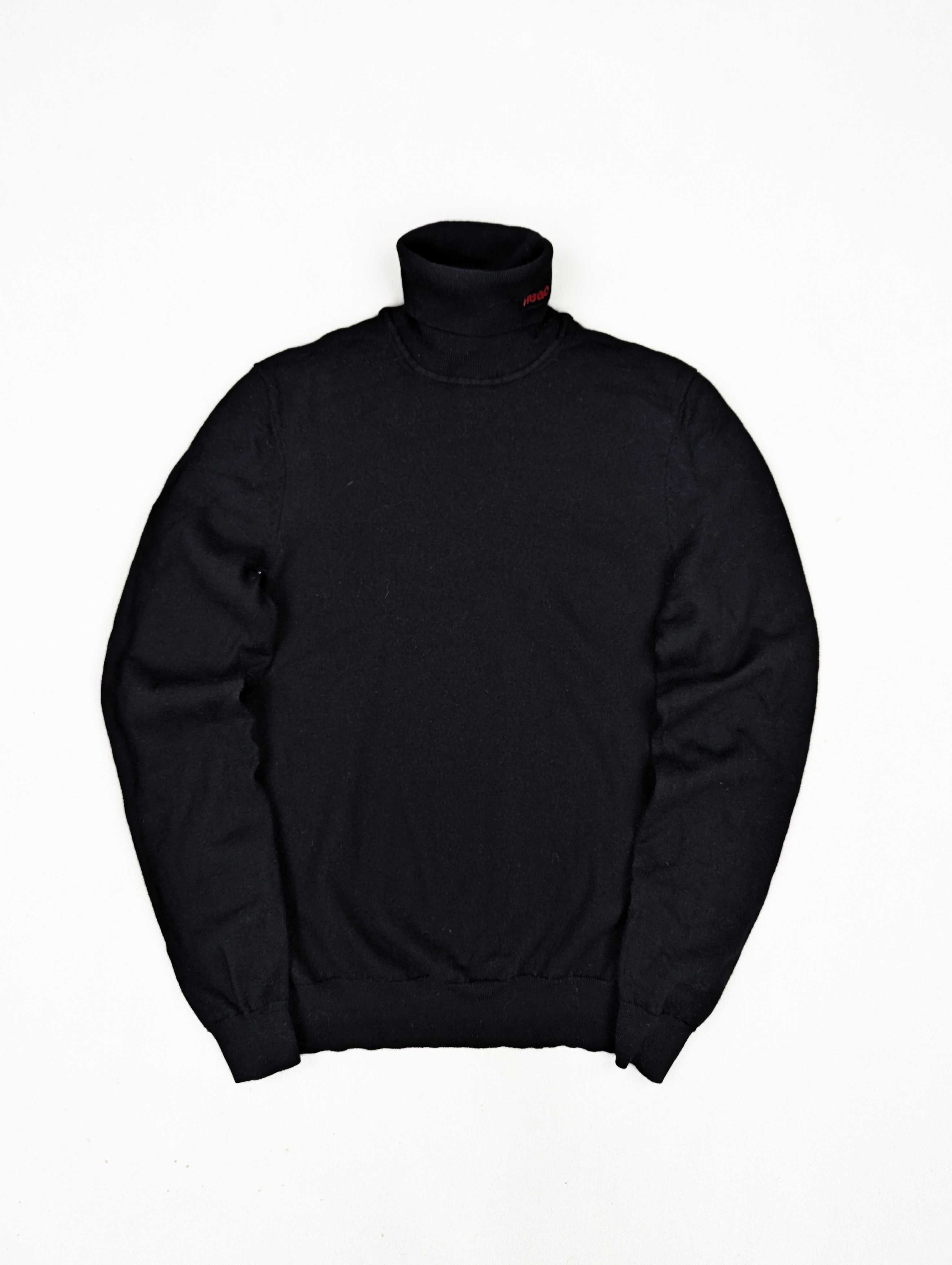Hugo Boss czarny sweter golf 100% wełna S logo