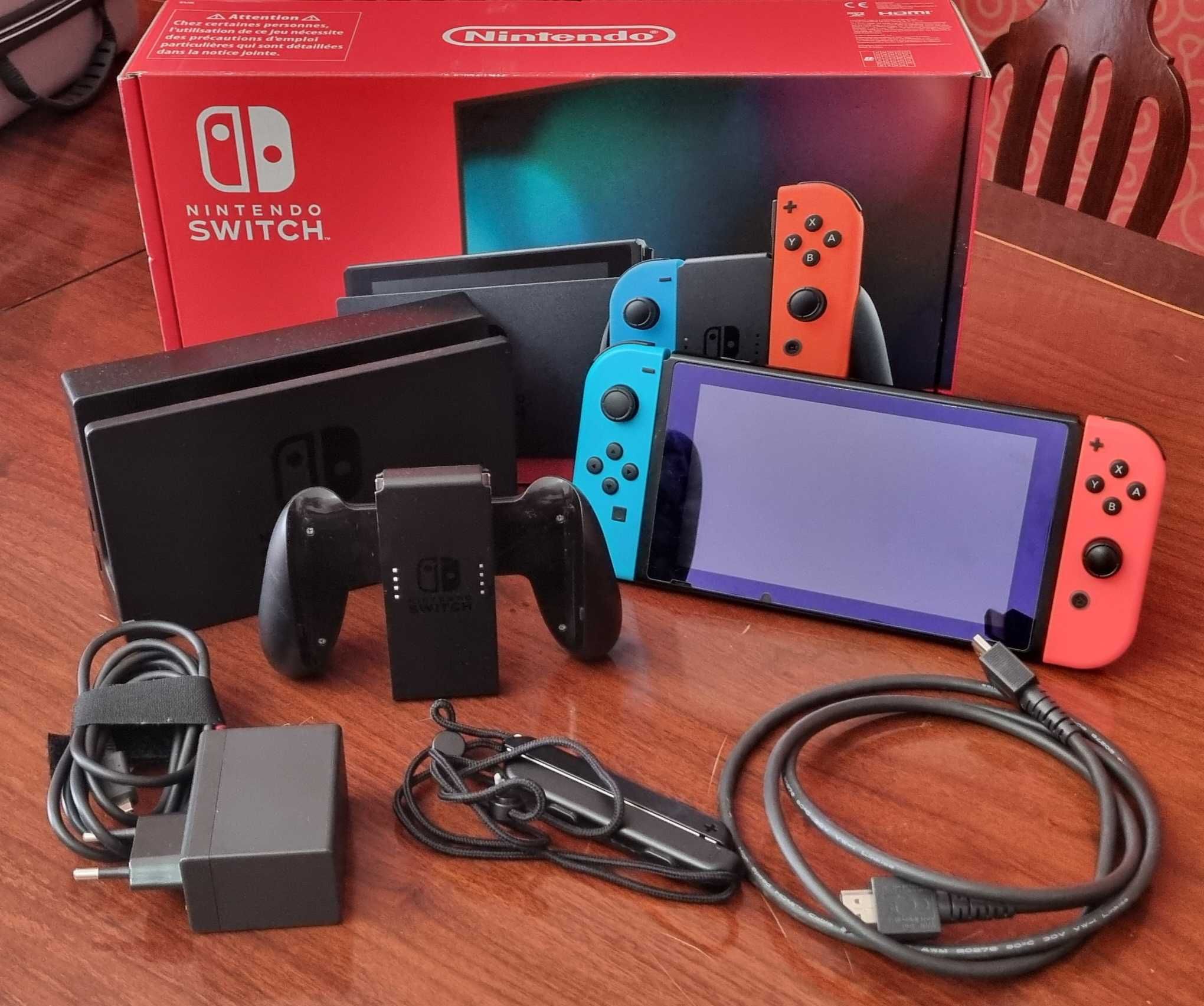 Nintendo Switch V2 com Joy-Cons e acessórios – Excelente estado
