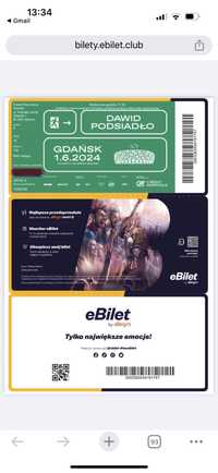 2 bilety Dawid Podsiadło 1.06.2024 Gdańsk