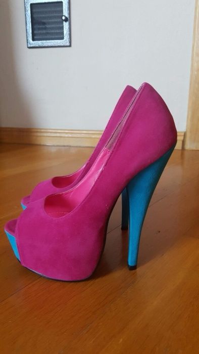 Neonowe różowe buty na obcasie na platformie sexy szpilki