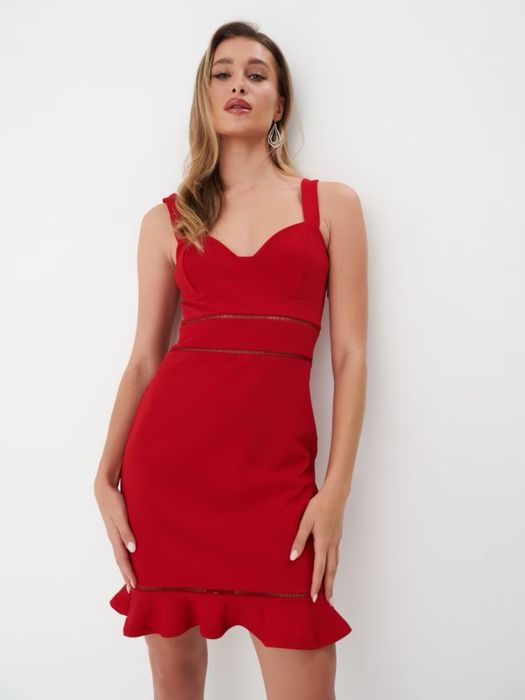 Червона сукня міні з рюшами на брителях Mohito