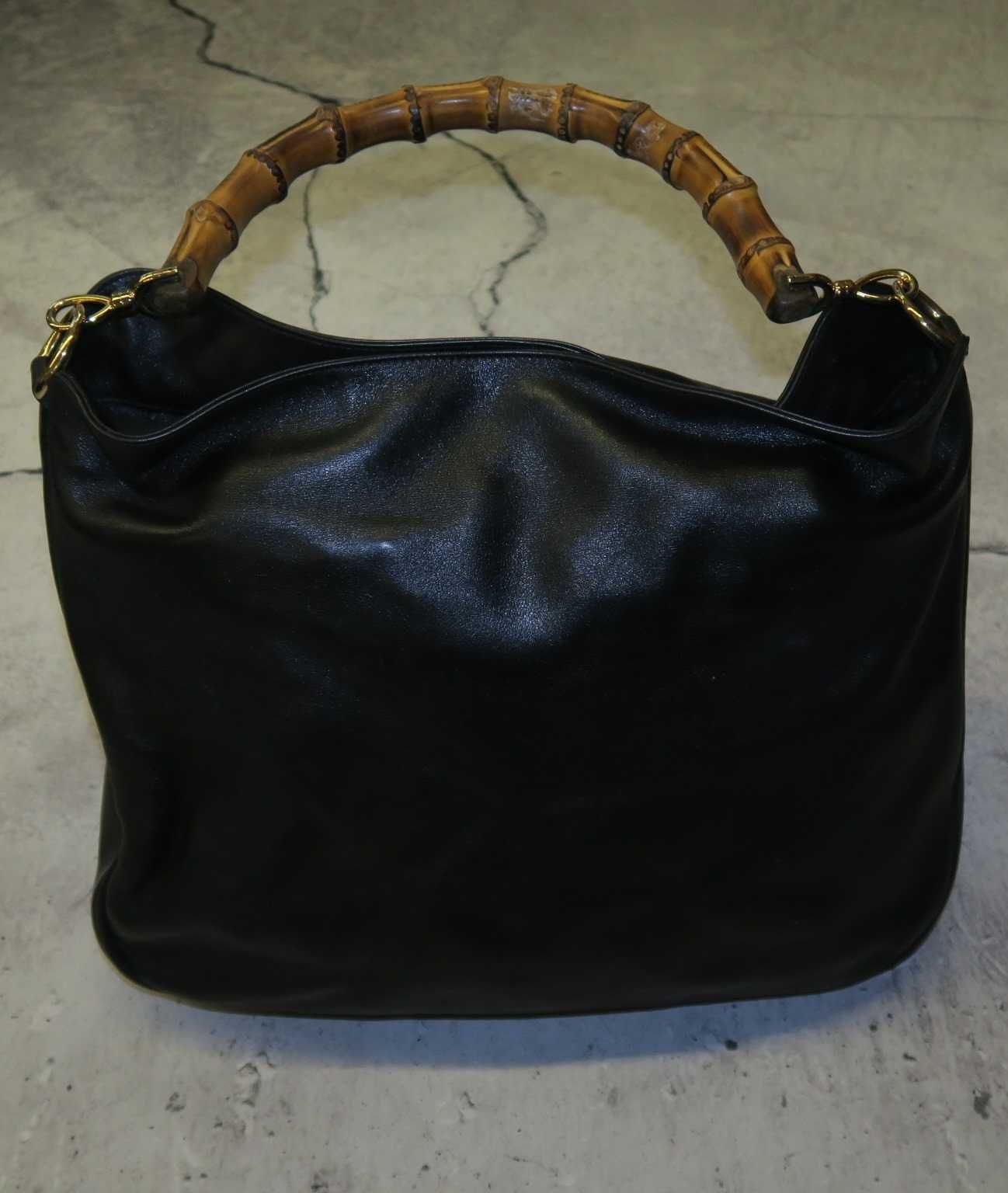 Gucci duża skórzana torebka z bambusową rączką vintage