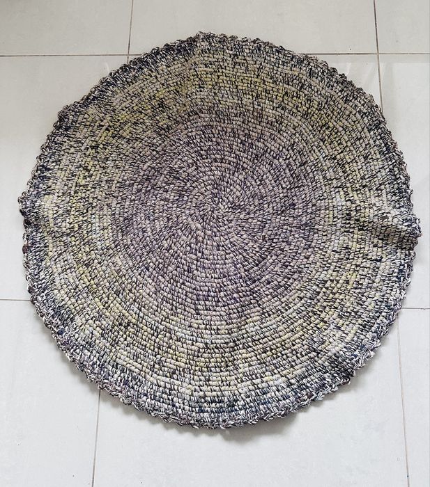 Dywanik handmade do przedpokoju zielono-brązowy 86-88cm #152