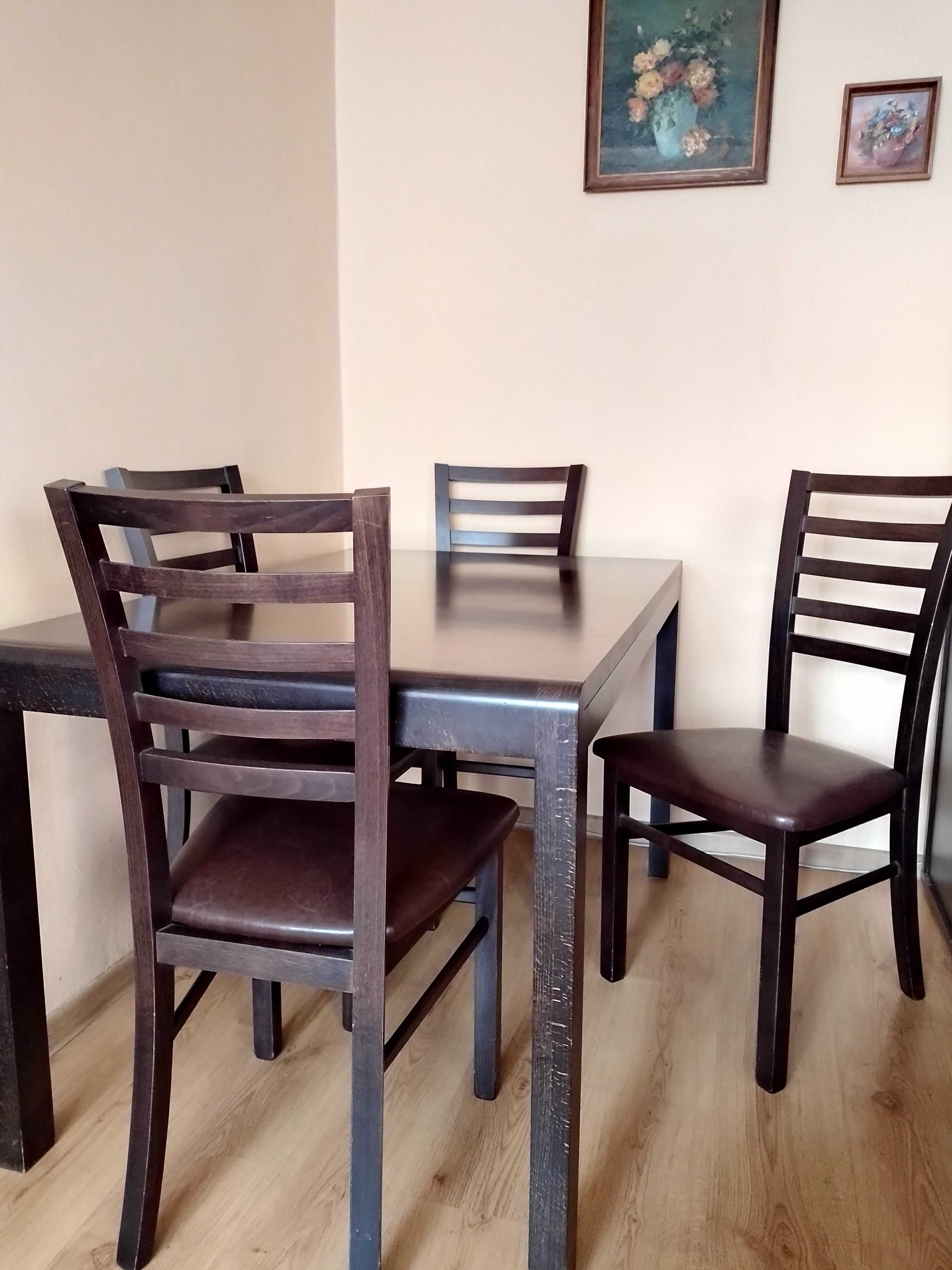 Sprzedam stół drewniany rozkładany 125+(50)×80 kolor Venge + 6 krzeseł