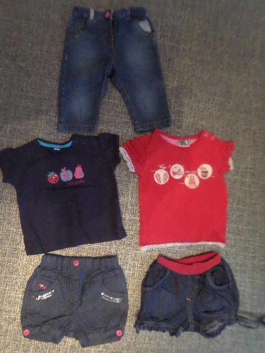 Комплект шорты и футболка 2шт. как новые + джинсы девочке 3-6 мес