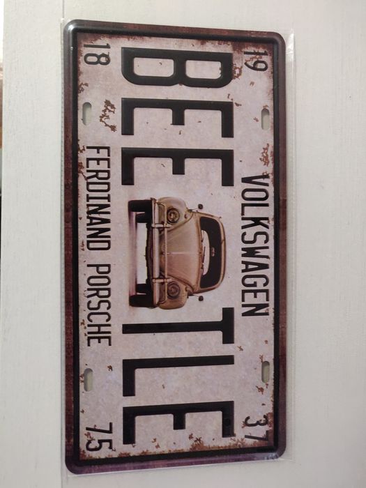 Placa metal Ferrari, Volkswagen Beetle - Estilo Vintage
