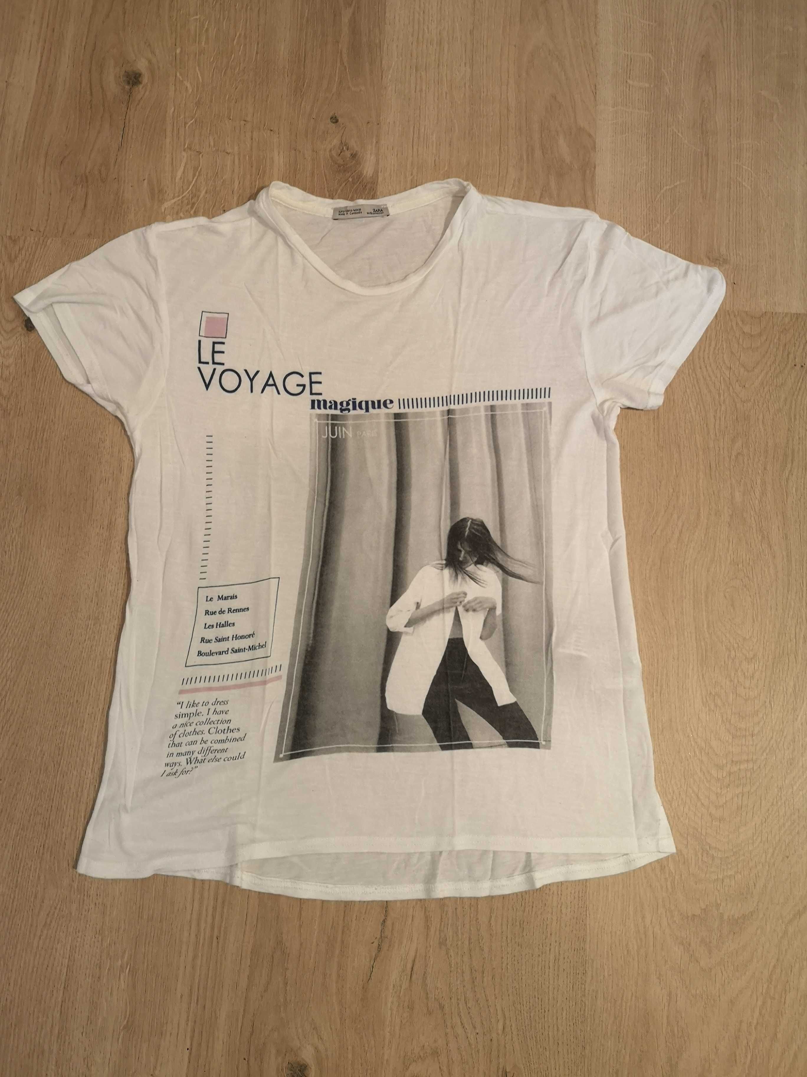 ZARA t-shirt biały logo Le Voyage r. 36/S