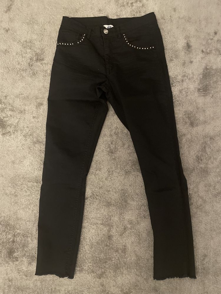 Spodnie jeansy H&M 158 czarne ćwieki rurki