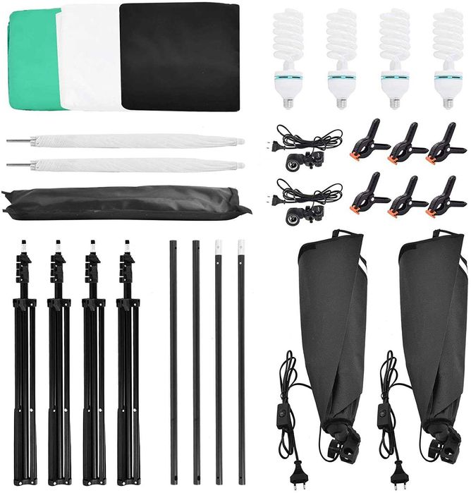 Kit iluminação estúdio foto e vídeo fundos luzes estrutura e softboxes