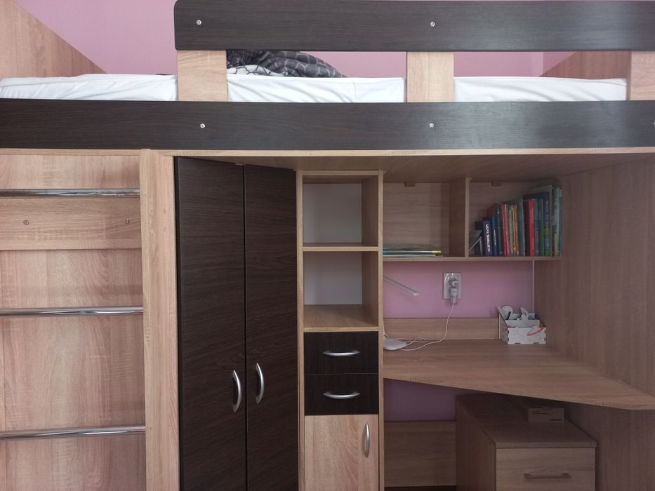 Ліжко- горище з шафою і письмовим столом+ матрас