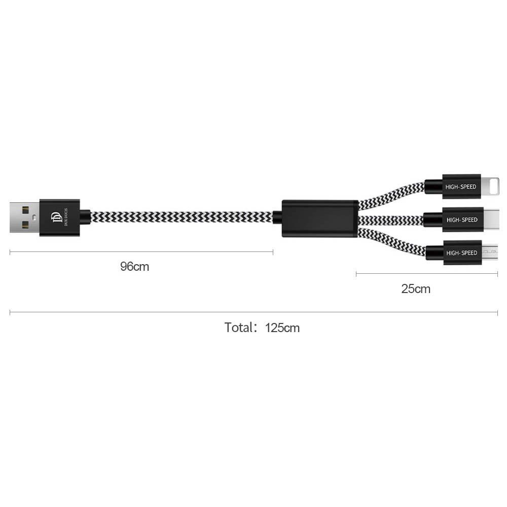 Kabel Nylonowy 3W1 Usb - Micro Usb / Lightning / Usb-C 2.4A 1,2M
