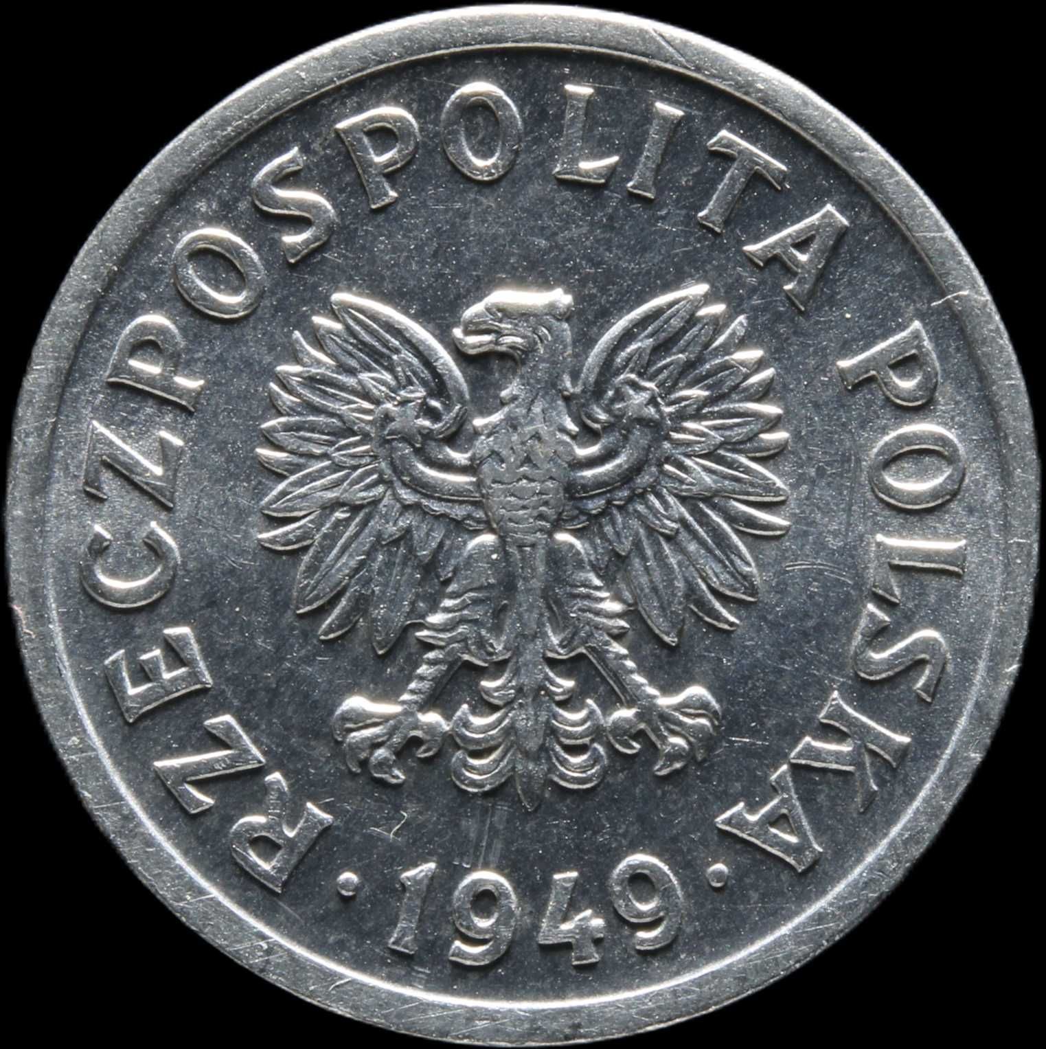 Moneta 10 groszy 1949 aluminium PRL okołomennicza