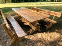 Stół i ławy dębowe - Rustykalny urok surowego drzewa