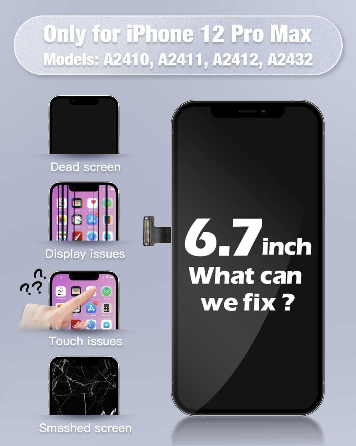GULEEK Wyświetlacz do iPhone'a 12 Pro Max LCD Ekran zamienny, 6,5 cala