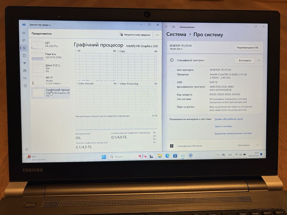 Toshiba Tecra A50-C i5 ssd evo 6 gen