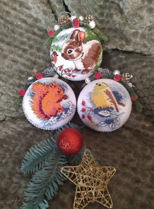 Вишиті новорічні іграшки, подарунок ручної роботи,кульки на ялинку