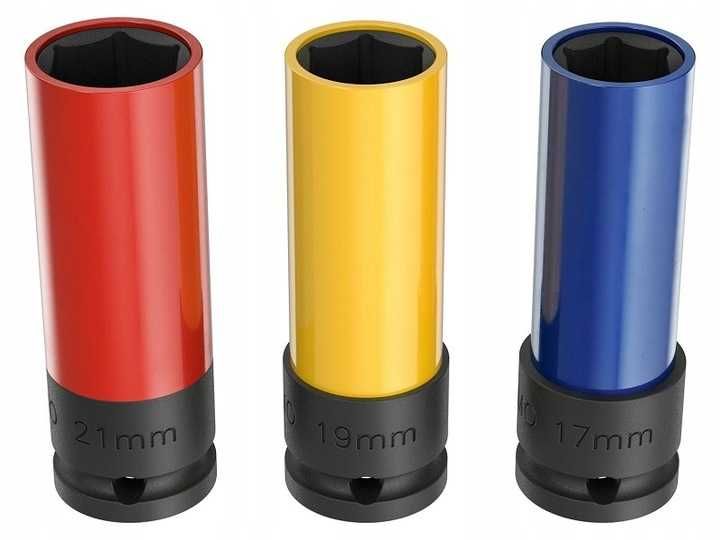 Nasadki udarowe do felg alu 3 szt + etui 17/19/21mm