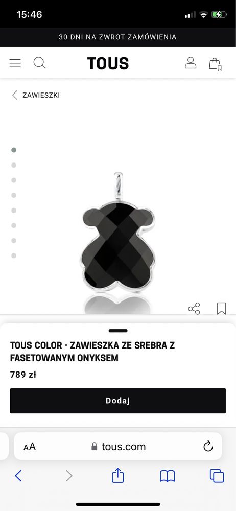 Tous srebrna zawieszka duży mis onyx onuk