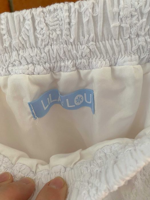 Lila Lou Biały letni komplet bluzka spódniczka koronkowa falbanki