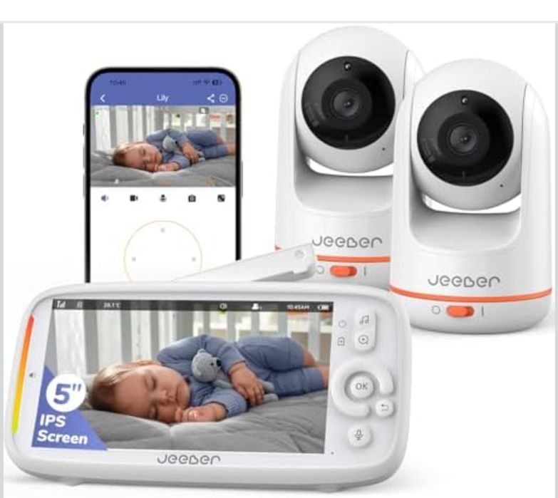 Відео няня Jeeber з двома камерами, 2К UHD і 5 дюймовий монітоp.