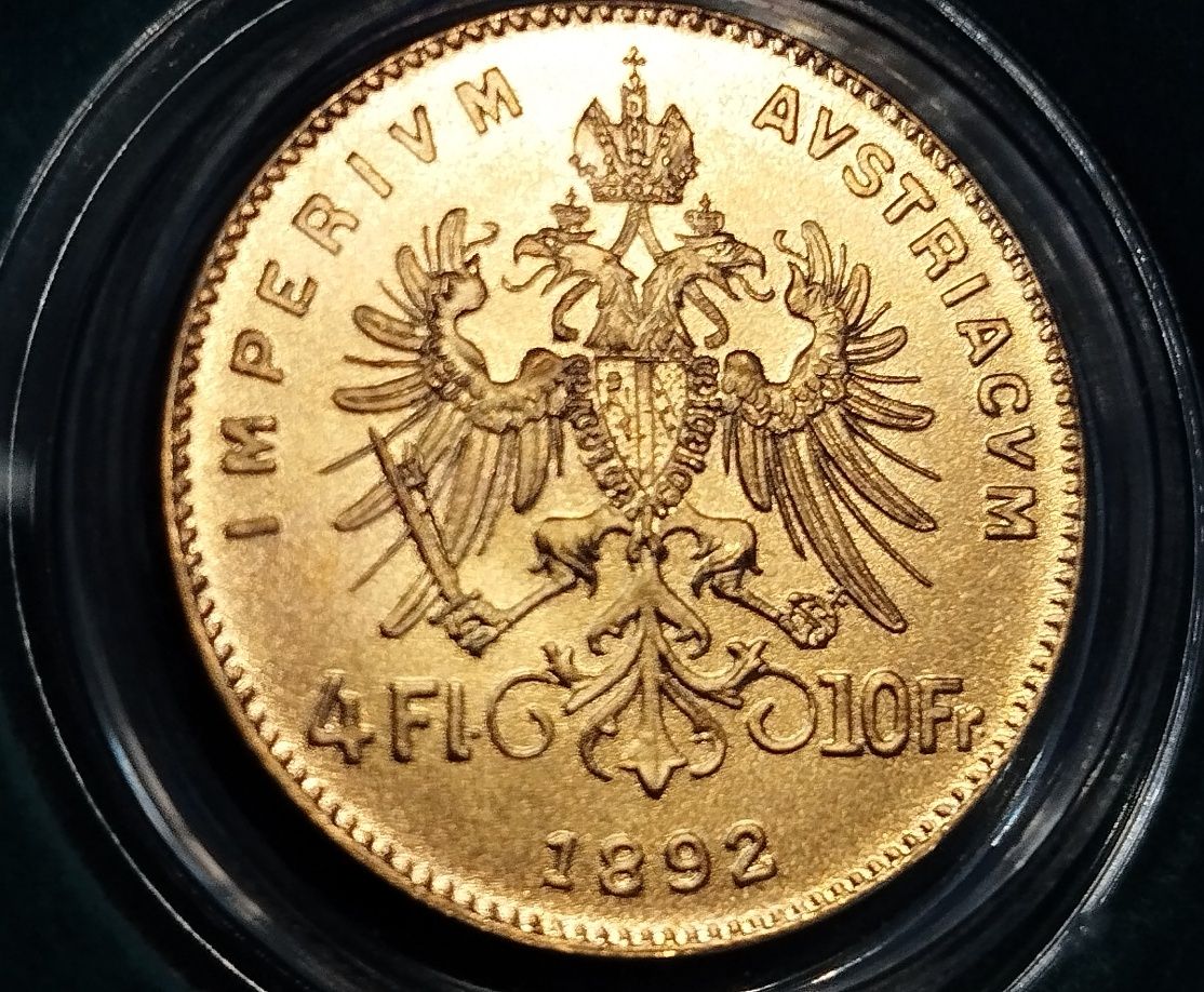 Złota Moneta - 4 FLORENY/ 10 FRANKÓW 1892 - Austria