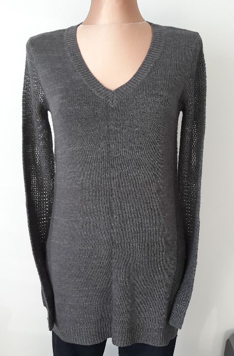 DKNY Donna Karan Cienki Sweter Sweterek Dlugi Tunika V-Neck w Serek