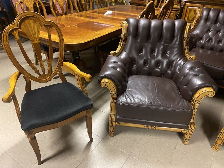 Piękny Włoski Stylowy Komplet Wypoczynkowy Chesterfield Sofa 2 Fotele