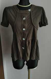 Brązowa bluzka baskinka 158 ozdobne guziki 100% bawełna retro vintage
