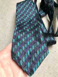 Wąski krawat jedwabny Portia vintage geometryczny wzór