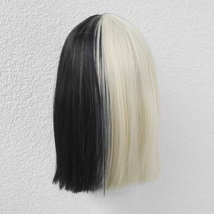 Dye split SIA Cosplay wig blond czarna peruka z prostą grzywką krótka