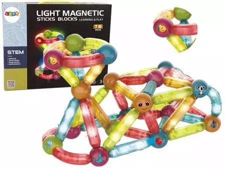 Klocki magnetyczne świecące 76el. Leantoys