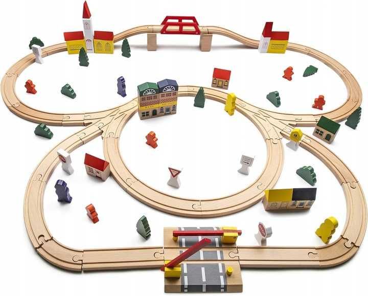 Drewniany pociąg PlayBuild dla dzieci - 100 części