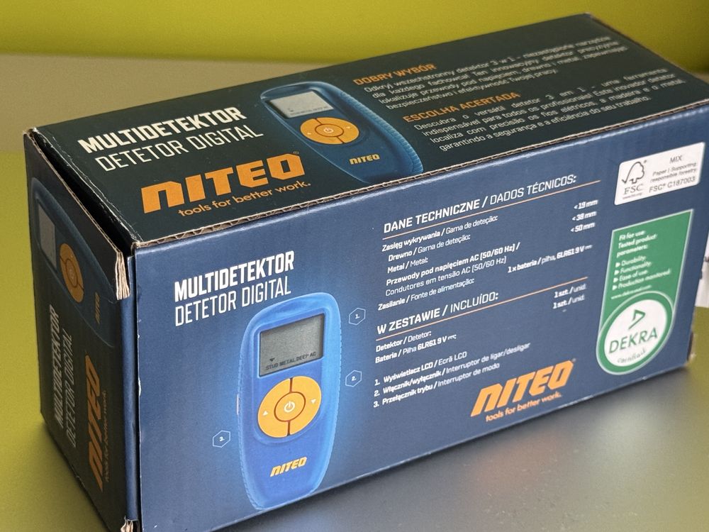 Multidetektor (drewno, przewody, metal) nowy, 3 lata gwarancji, parag