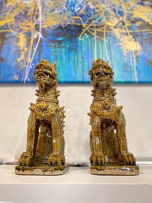 Lwy Foo figury ceramiczne Chinski talizmam dobrobytu