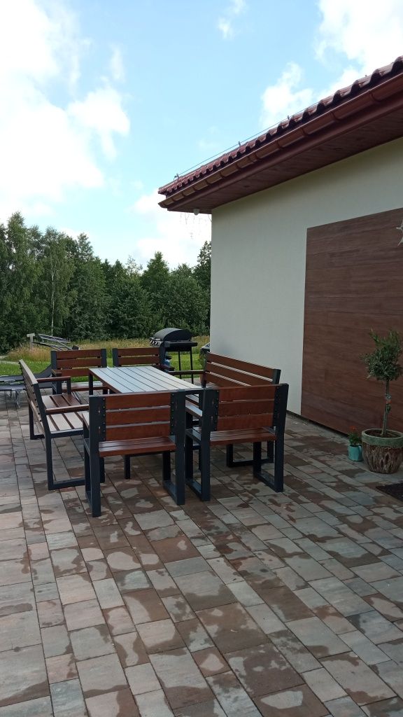 Meble ogrodowe loft nowoczesne drewniane olchowe 2023 stół ławki bdb