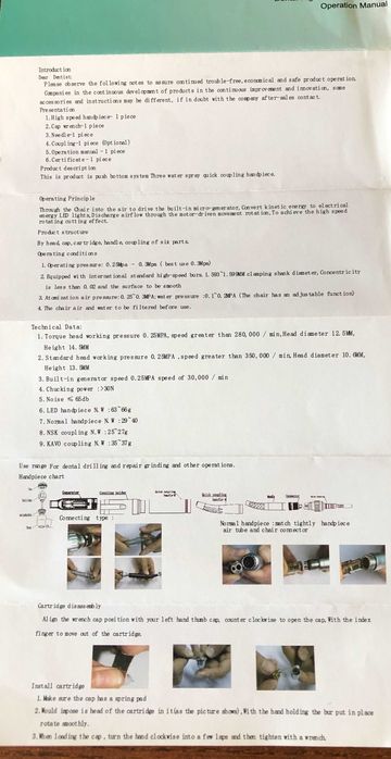 Turbina para dentista, Led E- gerador 4 furos cabeça silenciosa