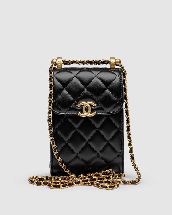 Сумка Chanel Pearl Crush Phone Case With Chain Lambskin Black LUXE