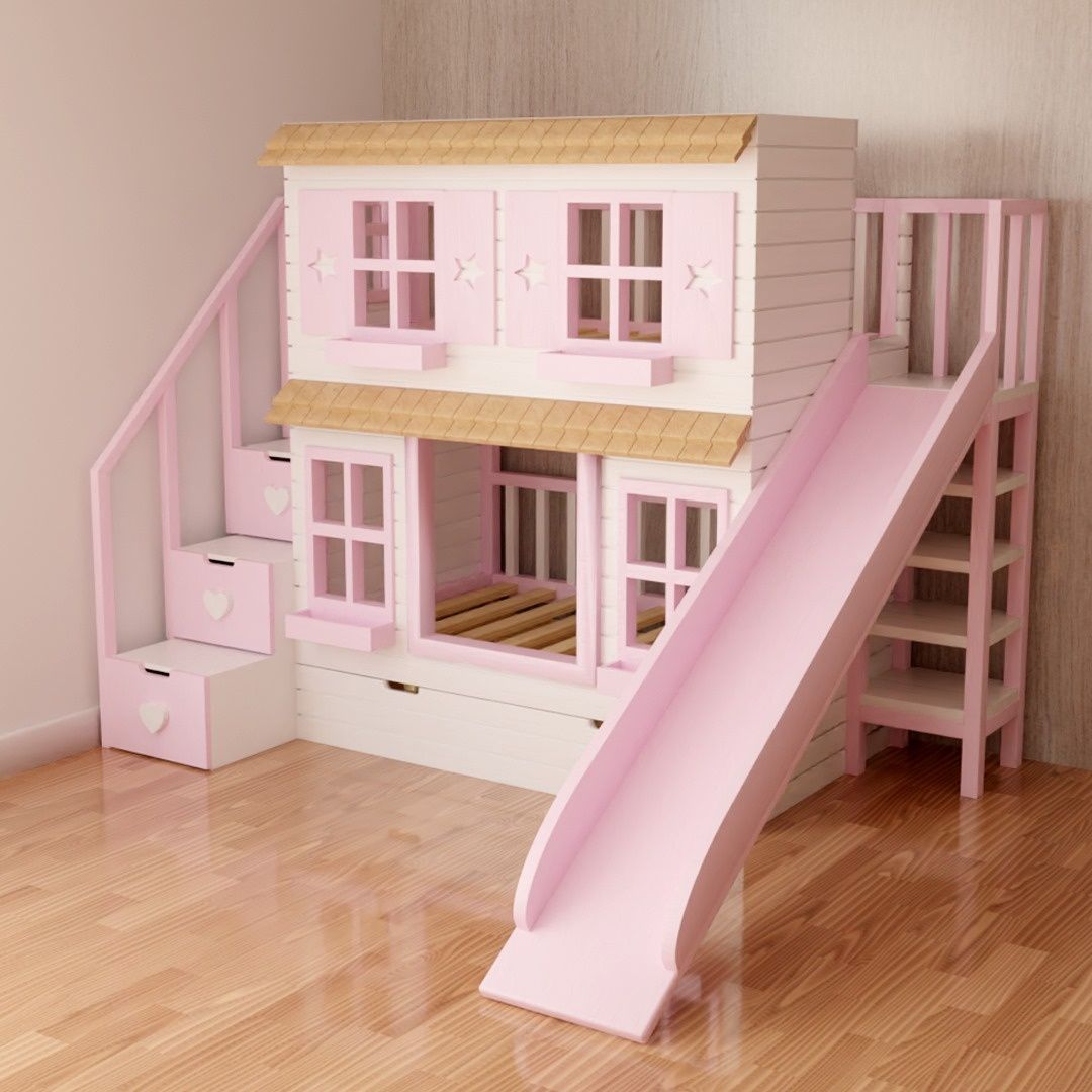 Łóżko piętrowe domek dla dzieci z antresolą