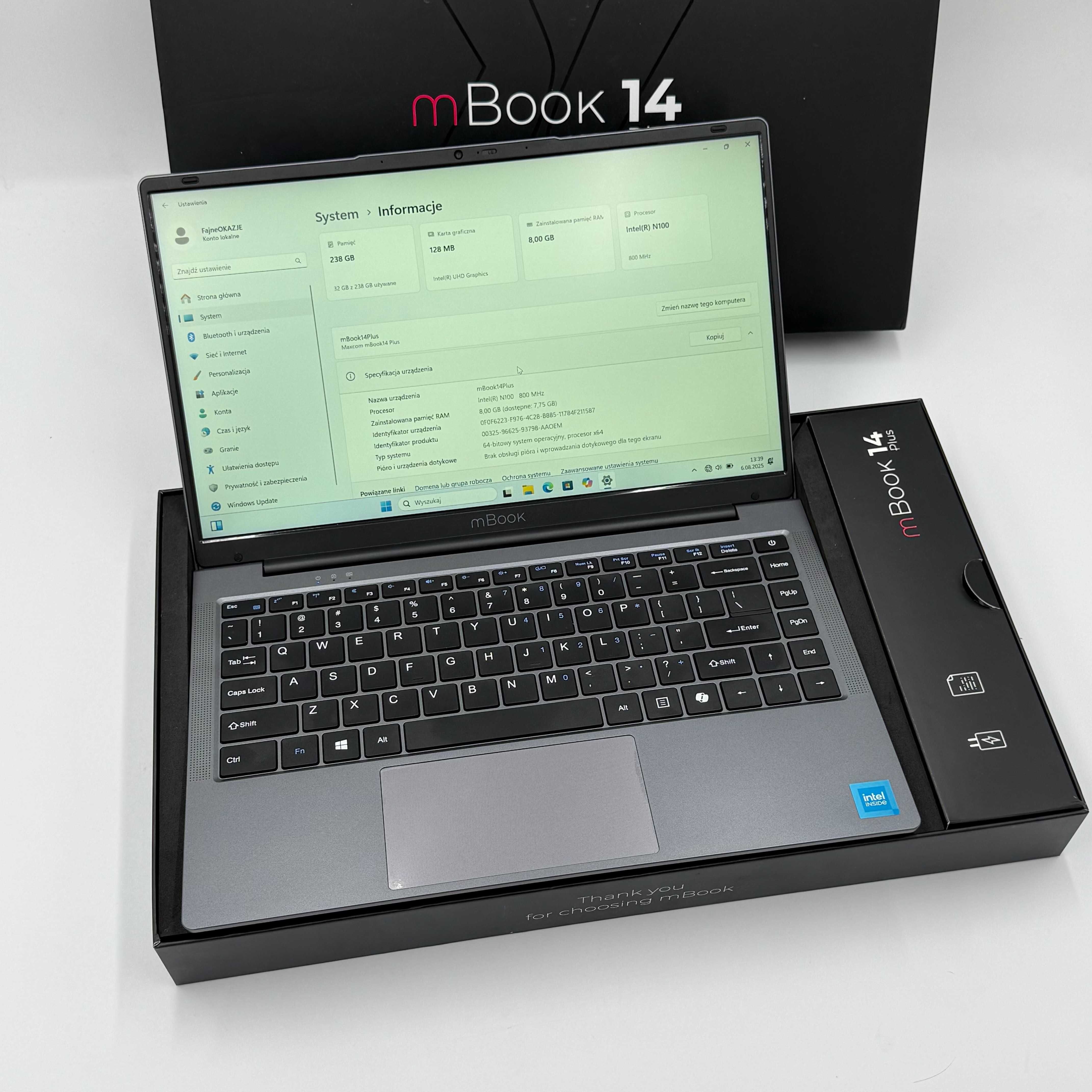 NOWY! Laptop Maxcom mBook 14 Plus - 8/256GB Intel N100 - Okazja!