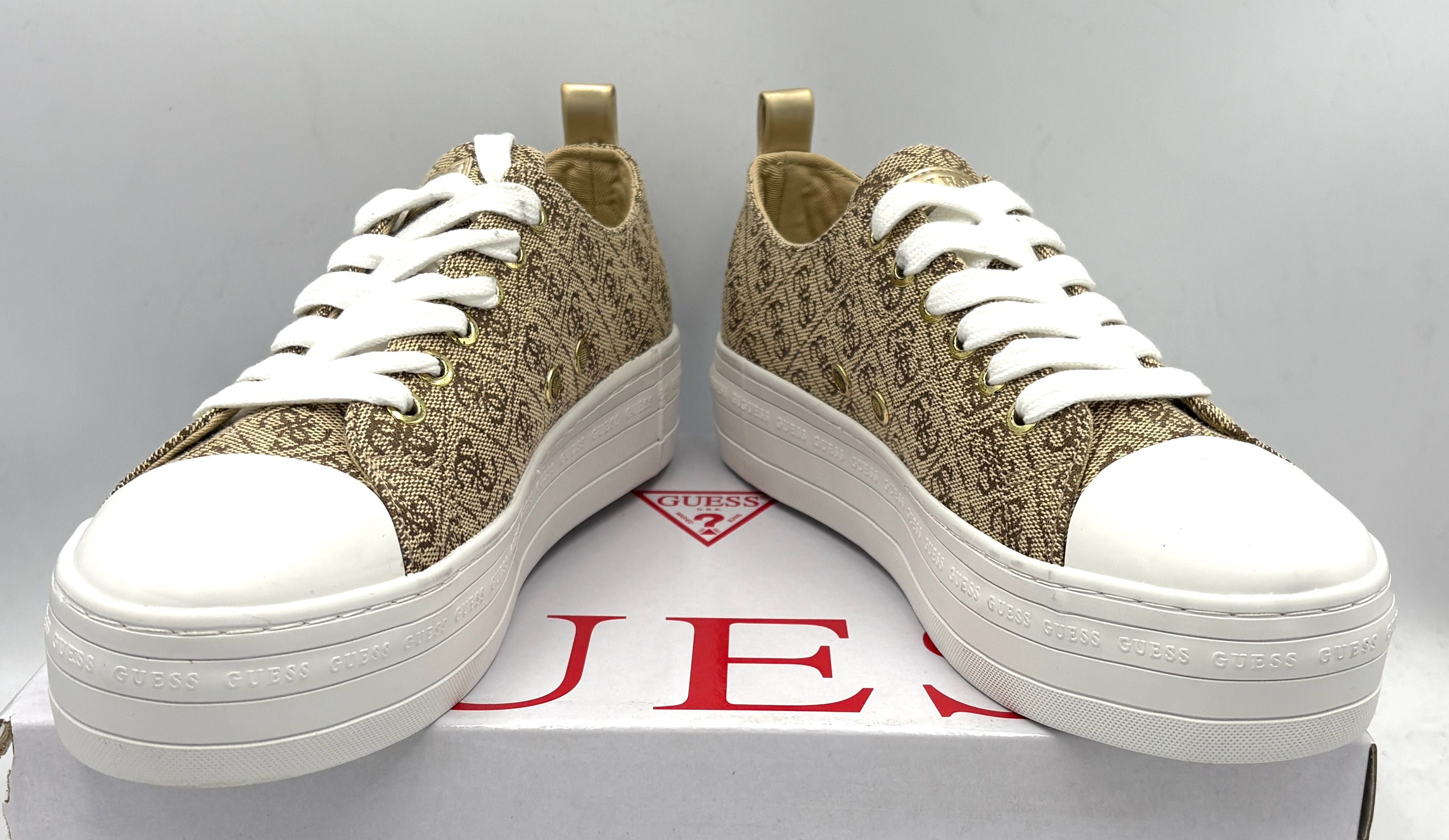 ‼️Nowe oryginalne trampki sneakersy GUESS Brigs5 beżowy beibr 38 AZ179