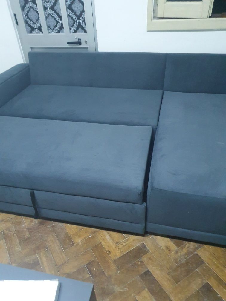 Sofá Chaise com cama cinzento