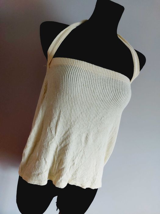 Plt top krótka bluzka koszulka w prążek na szyję odkryte ramiona xs s