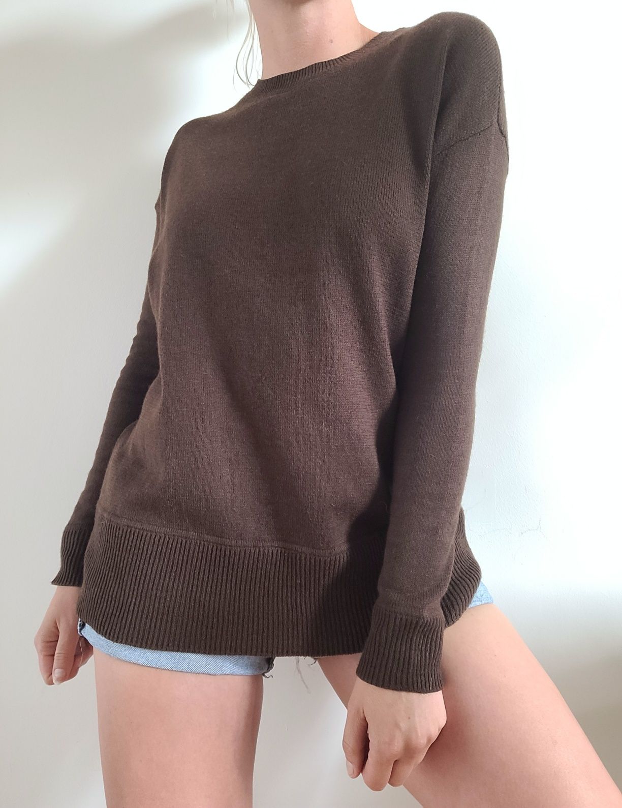 Brązowy sweter oversize z dodatkiem wełny H&M