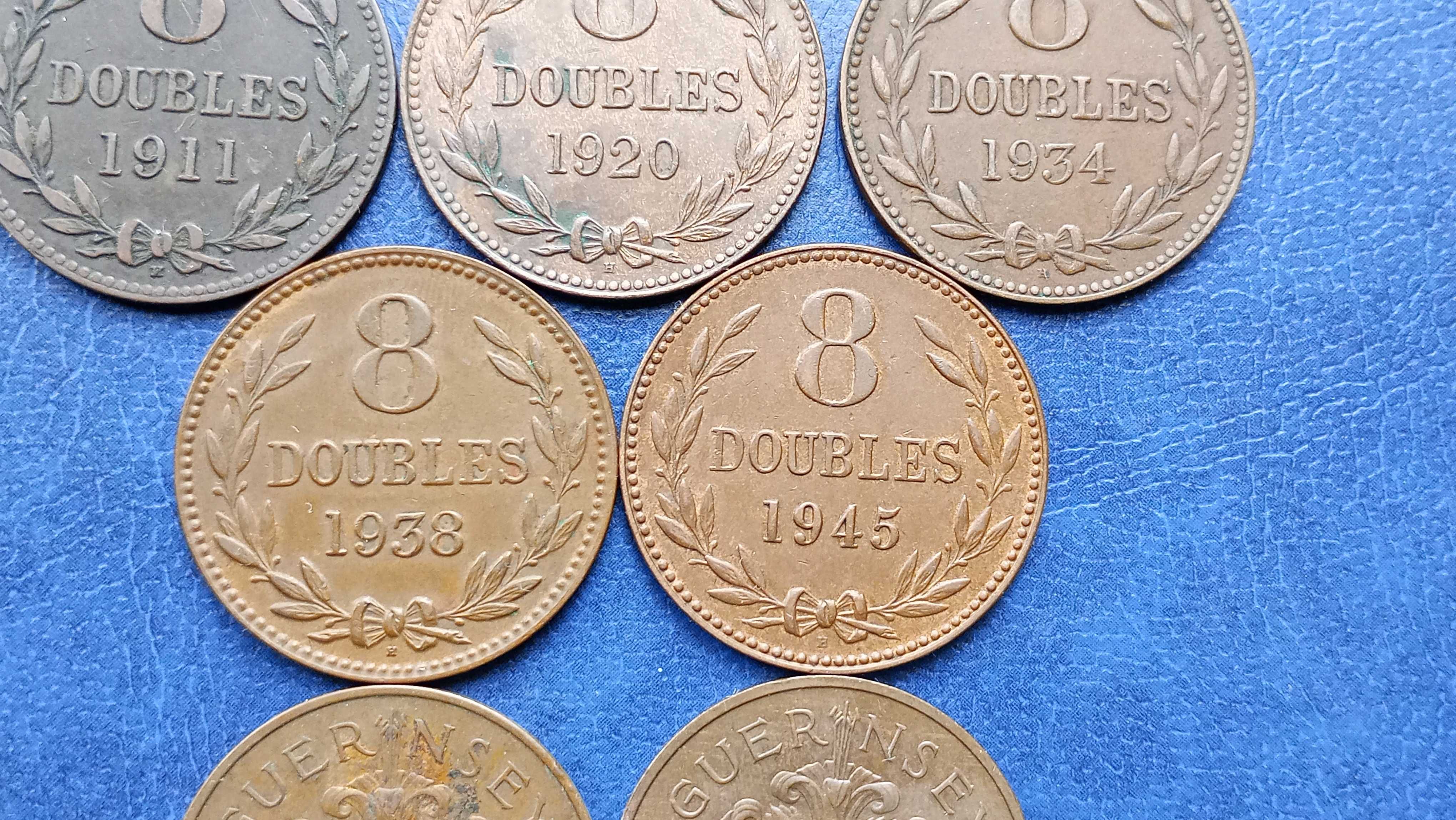 Stare monety 8 Doubles 1902 do 1959 zestaw 10 szt Guernsey